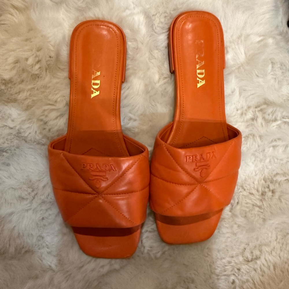 Prada Women's Vibrant Orange Quilted Sandals - Picture 3 of 3